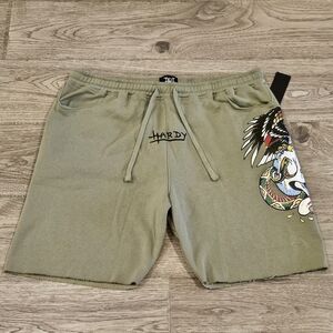 NWT Ed Hardy Retro Skull Eagle Sweat Shorts - Raw HEM - Size XL 8" Inseam